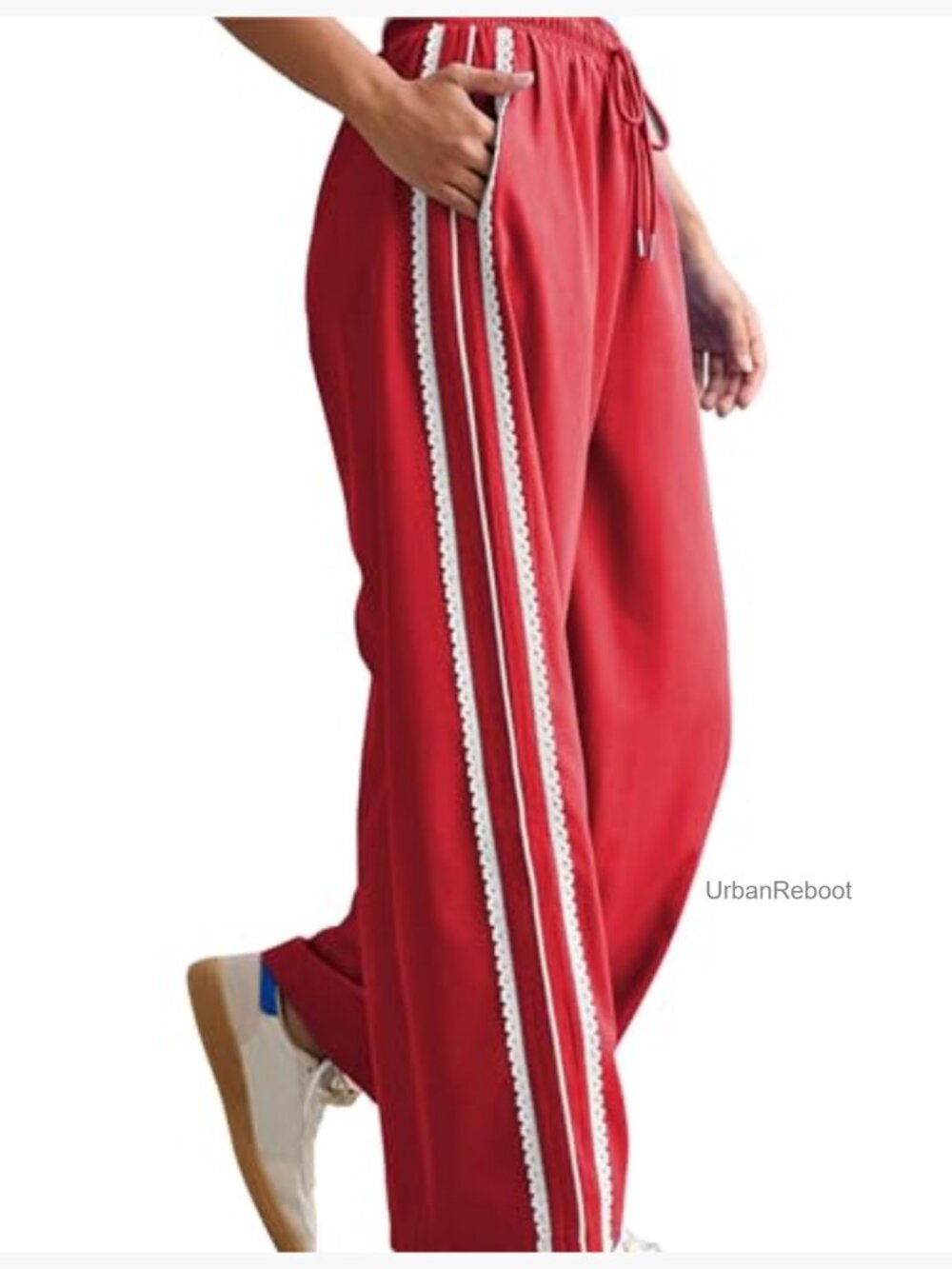 Wide Leg Striped Sweatpants with Pockets Drawstring Waist Casual Lounge Palazzo - Picture 2 of 7